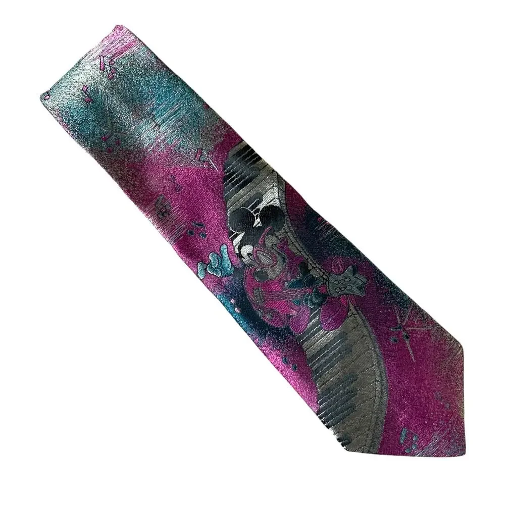 Vintage Mickey Mouse Disney Metallic Neck Tie Piano Guitar Musician Music